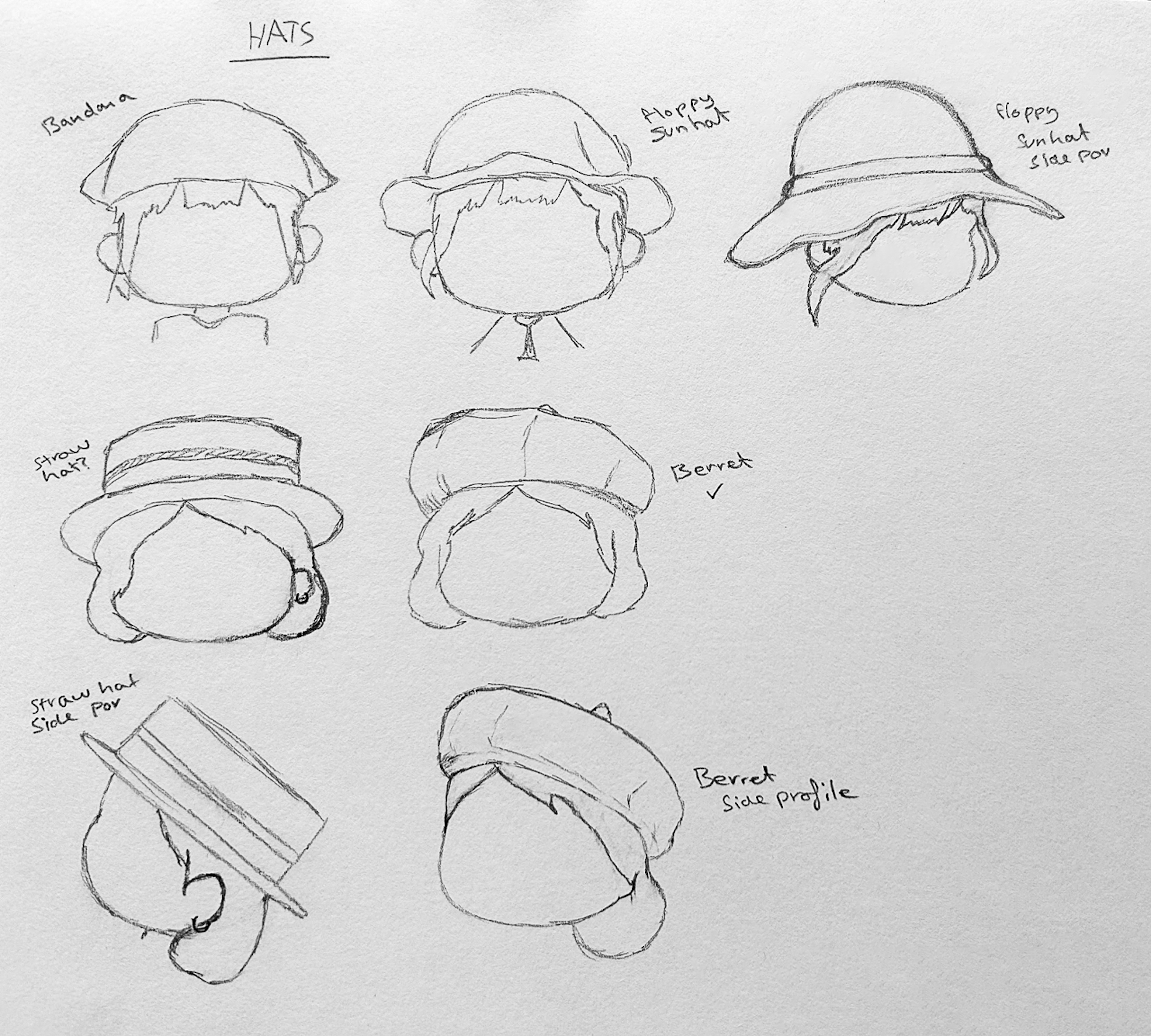 Realising the importance of Alchemy Cookie’s beret hat, a key aspect of her design, I aimed to recreate it faithfully within the Animal Crossing style. I conducted a drawing experiment, exploring different hat styles to find the most accurate and fitting design for her character.